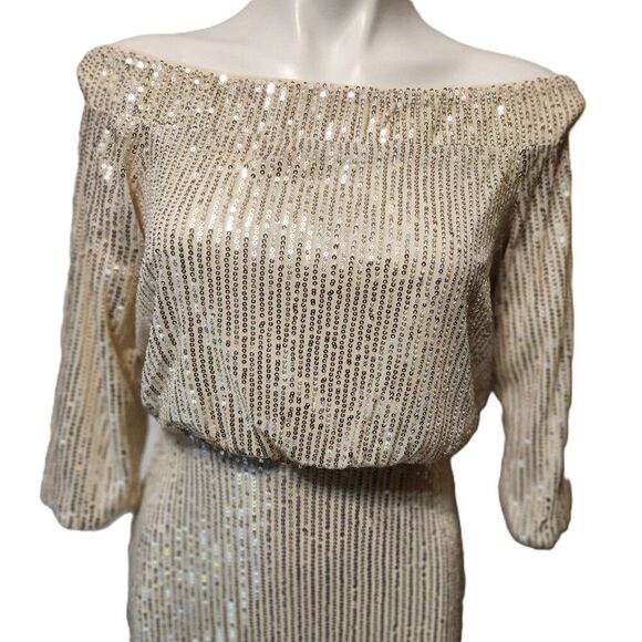 Shein sequins dress Women's medium Off-shoulder Back slit Midi Party Date night - Picture 4 of 15